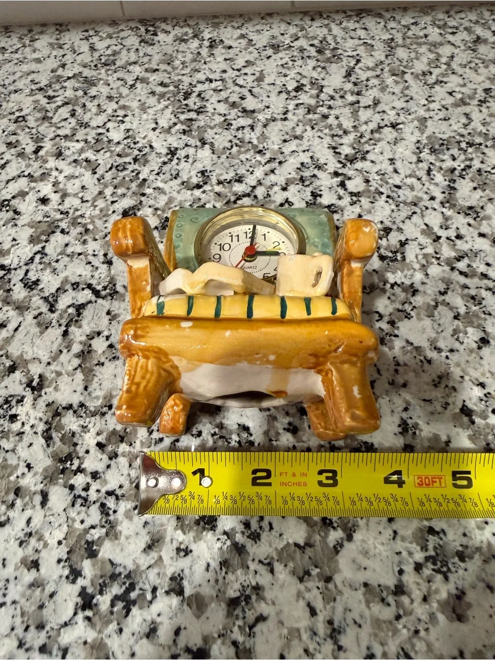 Ceramic Armchair Clock Figurine in Turquoise and Honey